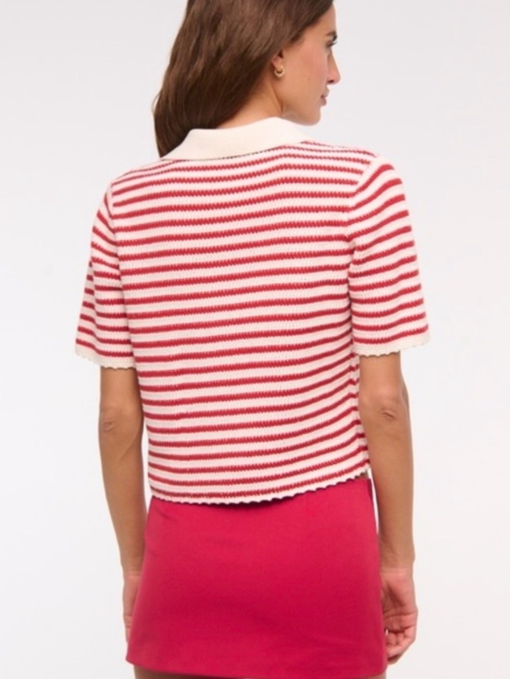 Abercrombie & Fitch 100% Cotton Red and Cream Striped Short-Sleeve Cardigan - Picture 2 of 5